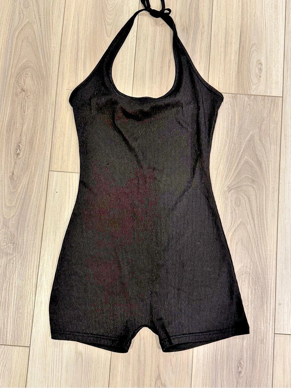 Black Ribbed Halter Romper